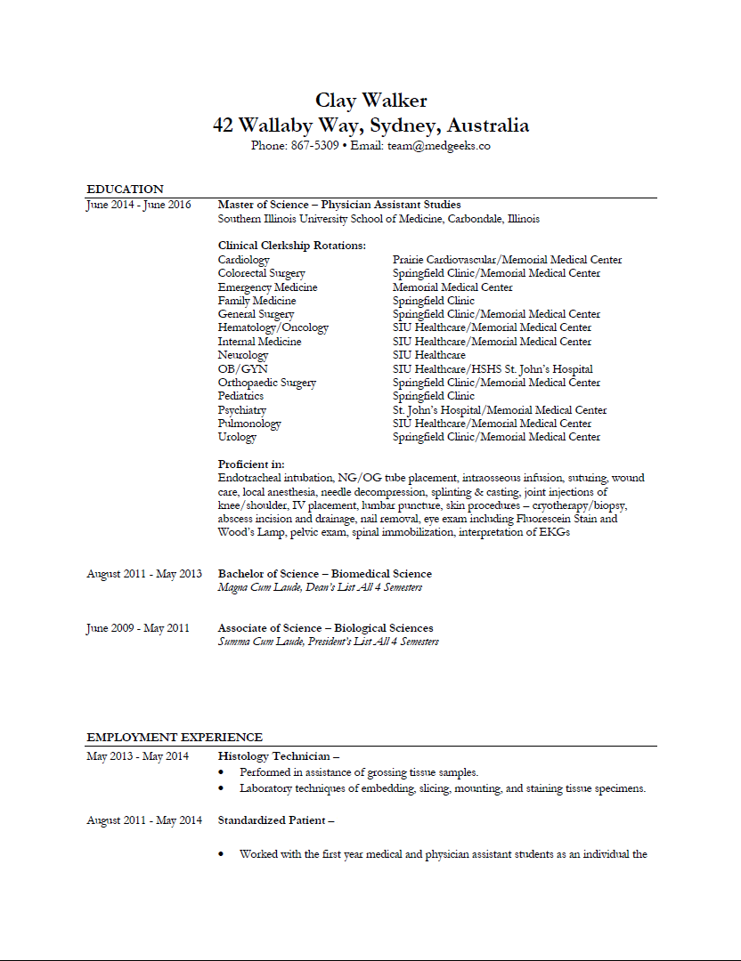 Physician Assistant Resume